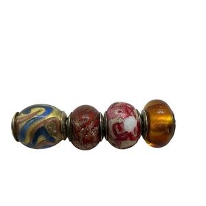 Sterling Silver 925 Murano Italy Glass Zable Charm Beads Set Of 4
